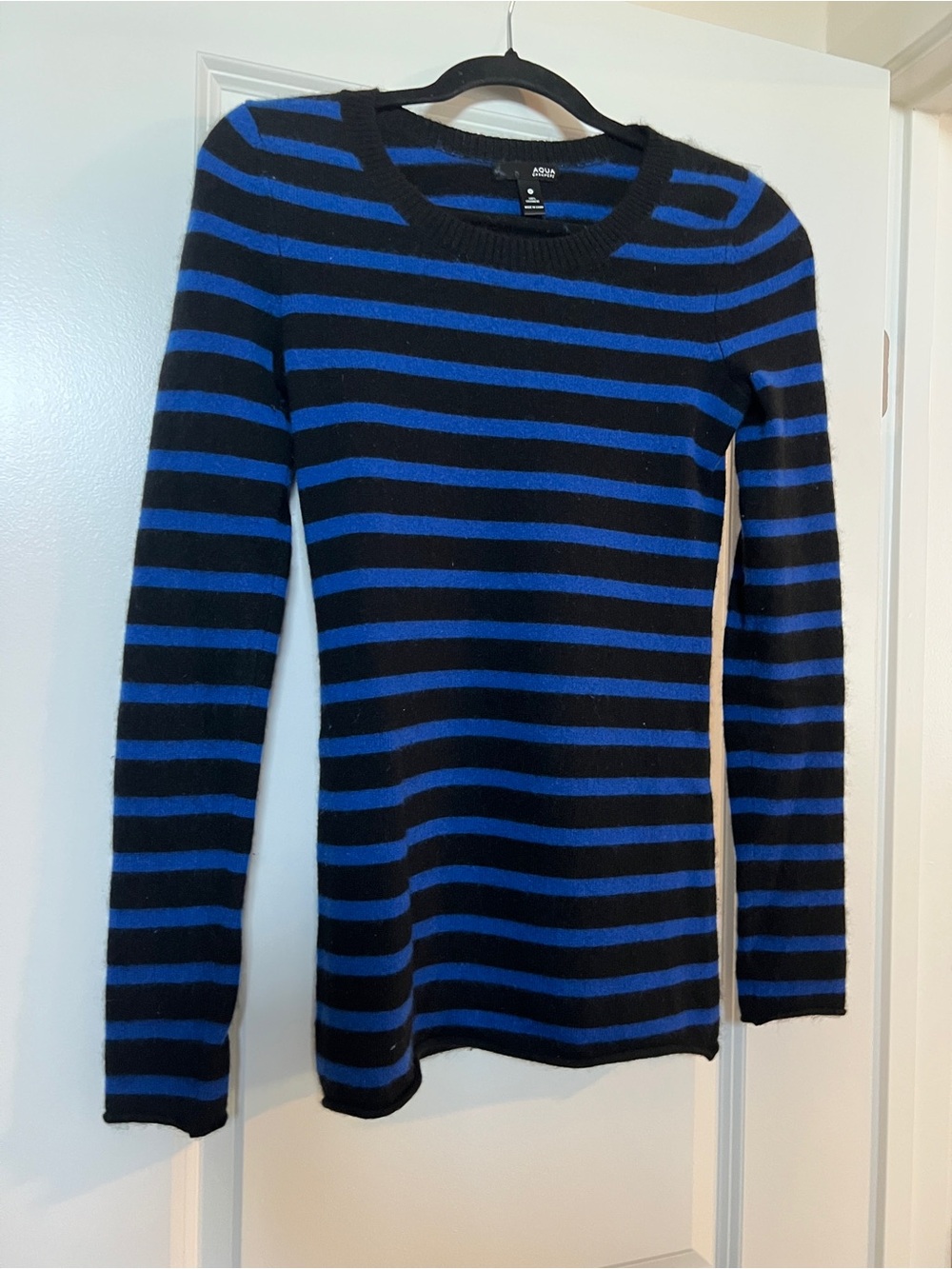 Aqua Cashmere Striped Sweater Blue Black Long Tunic Knit Top Size Small